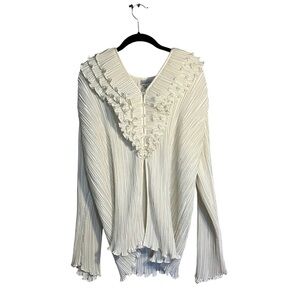 Vintage accordion pleat lettuce hem ruffle collar blouse 16 renaissance style